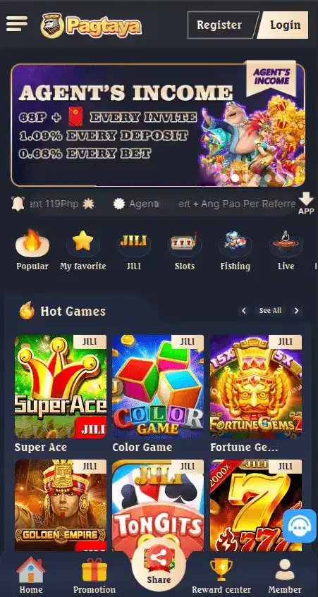Pagtaya responsive mobile casino interface